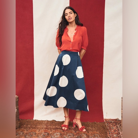 BODEN Isabella Cotten Sateen Skirt - Navy Spots, Size US 14 - Picture 6 of 9